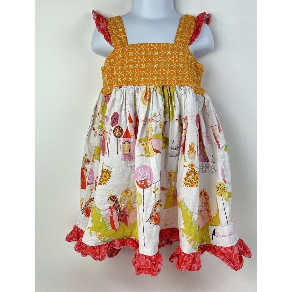 Smockingbird Boutique Dress Dragon Castle Princess Ruffle Dress girls Size 5 XS